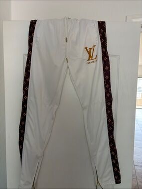 Louis Vuitton White Joggers with Brown Monogram Side Panels